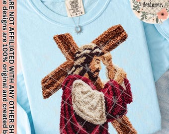 Klinknaaldgaren Gehaakt Jezus- en kruisontwerp | Digitale download | PNG-bestand |  Kerst Wintervakantie | Geloof