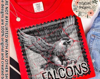 Falcons Mascot Stamp Design | Digital Download | PNG File | Sublimation and DTF Design | Distressed Design | Sports School Teams