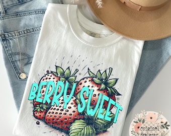 Berrry Sweet Strawberry Retro Design | Digital Download | PNG File | Vintage Distressed Grunge | Food Puns Funny