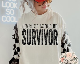 Mom Humor PNG, Toddler Tantrum Survivor Design, Snarky Grunge Quote Digital Download
