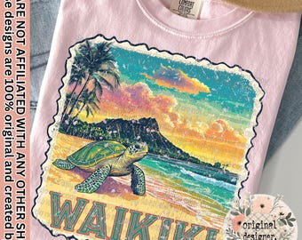 Waikiki Beach Stamp Design | Digital Download | PNG File | Distressed Vintage Design | Summer Vacation