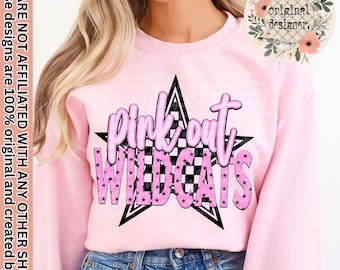 Pink Out Wildcats Checker Star Design | Digital Download | PNG File | Retro Checker | Sports School Teams | Breast Cancer Awareness