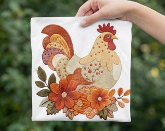 Vintage Huhn PNG Design, Herbsternte Blumen digitaler Download
