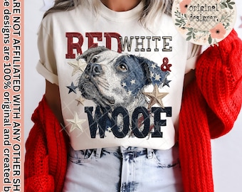 Roodwit Pitbull-ontwerp met inslag | Digitale download | PNG-bestand |  4 juli Patriottische Vierde