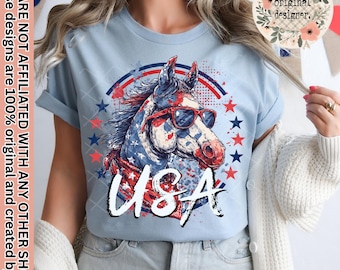 Ontwerp paard patriottisch VS | Digitale download | PNG-bestand | Sublimatie DTF-ontwerp | Rood, wit en blauw | Luipaardprint | 4 juli Trendy