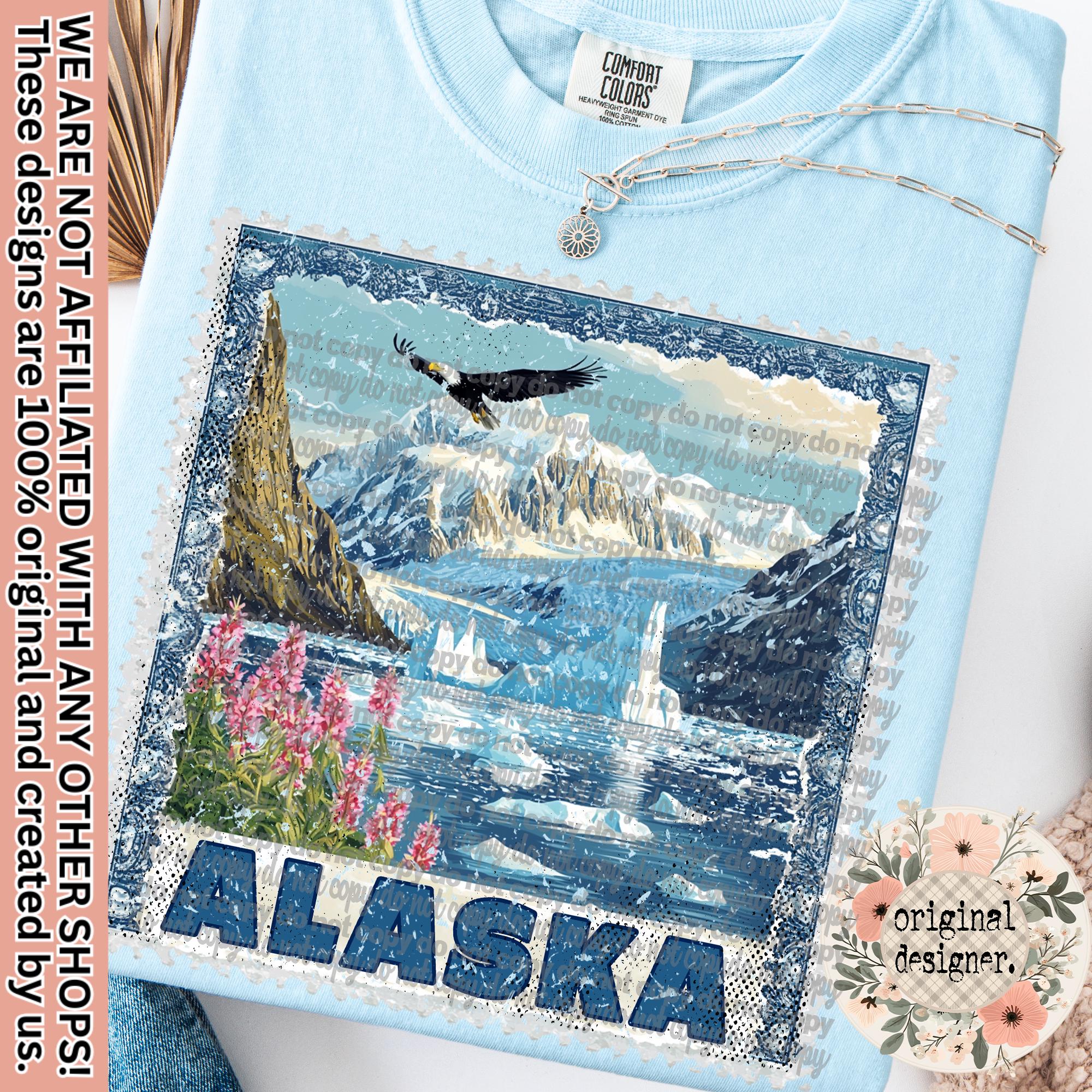Alaska Stamp State Design | Digital Download | PNG File | Sublimation- DTF Design | Distressed Vintage Design | United States Patriotic