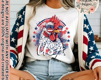 Chicken Patriotic USA Design | Digital Download | PNG File | Sublimation DTF Design | Red, White, & Blue | Leopard Print | July 4th Trendy