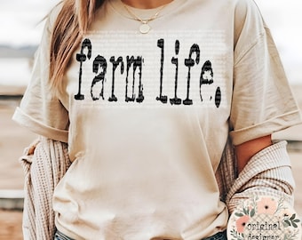 Farm Life Typography Design Digital Download, Vintage Distressed PNG