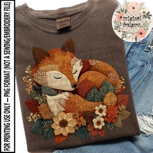 Fox Forest PNG Digital Download, Vintage Cottage Design with Cozy Autumn Floral Motif