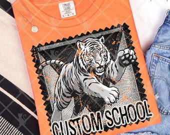 Custom School Mascot Stamp Design, Distressed PNG Digital Download for Sports Teams