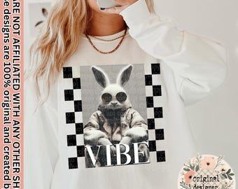 Easter Bunny Vibe Design | Digital Download | PNG File | Funny Easter Bunny Animal Vintage Groovy Checker Retro