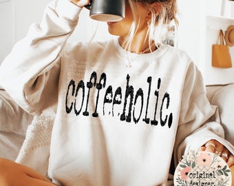 Diseño tipográfico de Coffeeholic / Descarga digital / Archivo PNG / Máquina de escribir retro / Café estilo años 70