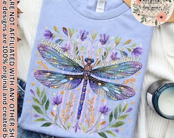 Together Dragonfly Design | Digital Download | PNG File |  Mental Health Retro Trendy Floral | Spring Summer