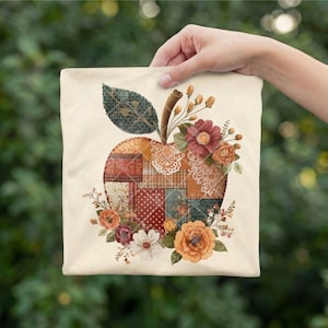 Vintage Cottage Apple Design Digital Download, Fall Harvest Floral, Teacher PNG
