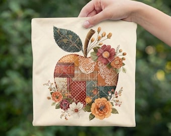 Vintage Cottage Apple Design Digital Download, Fall Harvest Floral, Teacher PNG