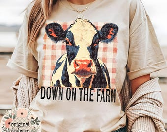 Down on the Farm Cow Vintage Design | Digital Download | PNG File | Sublimation Design| DTF Design | Farm Life | Animal Grunge
