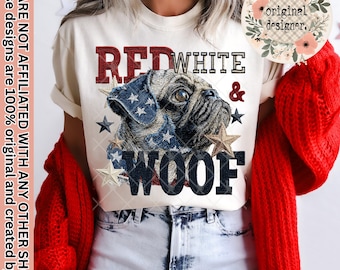 Diseño de pug rojo y blanco / Descarga digital / Archivo PNG / 4 de julio, patriótico