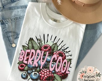 Berry Retro Design Digital Download, Food Funny PNG, Grunge Fruit, Summer Vintage Graphic
