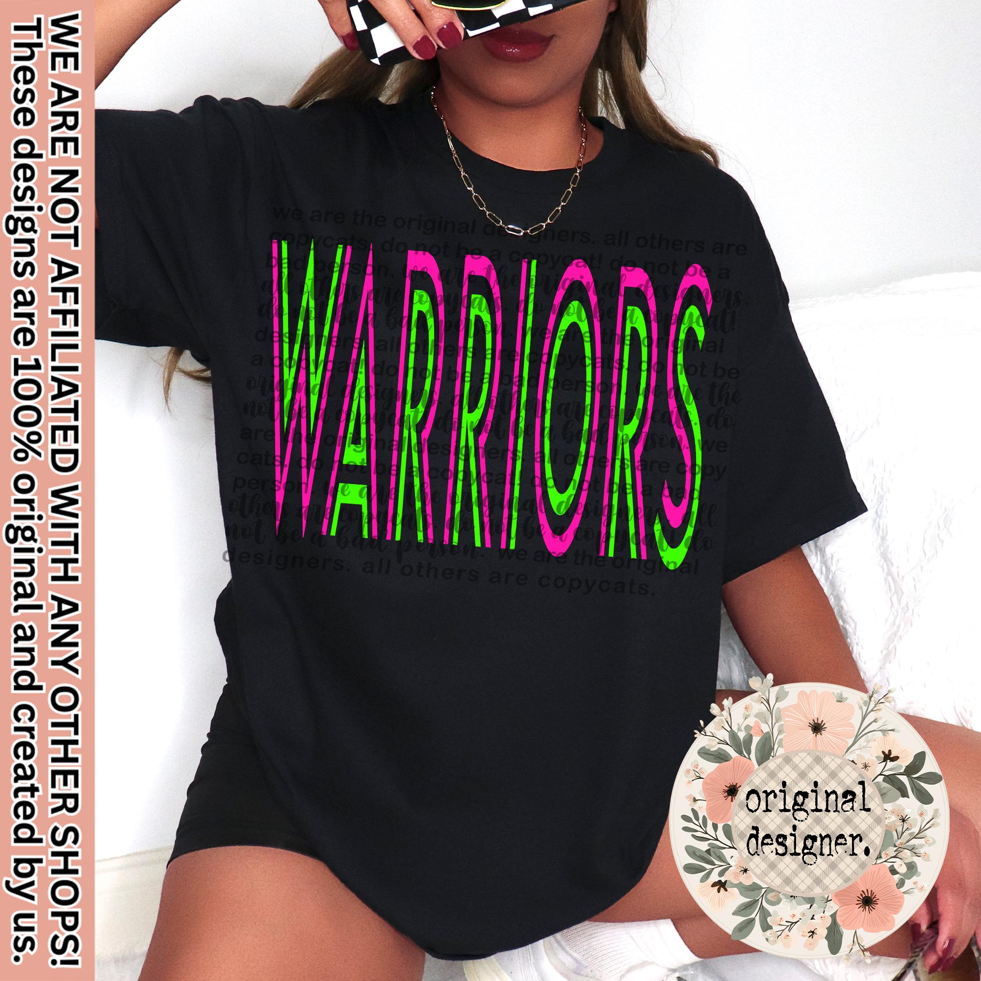 Vibrant Warriors Mascot Typography Design | Digital Download | PNG File | Sublimation DTF Design | Custom Sports School Teams | Retro Neon