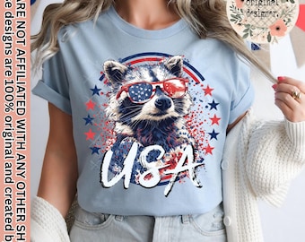 Raccoon Patriotic USA Design | Digital Download | PNG File | Sublimation DTF Design | Red, White, & Blue | Leopard Print | July 4th Trendy