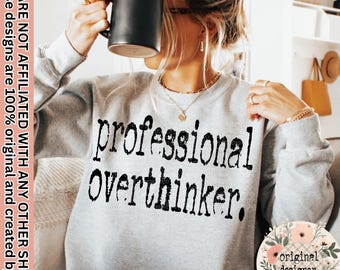 Professional Overthinker Typography Design | Digital Download | PNG File | Sublimation DTF Design | Retro Typewriter | Vintage | 70&#39;s style