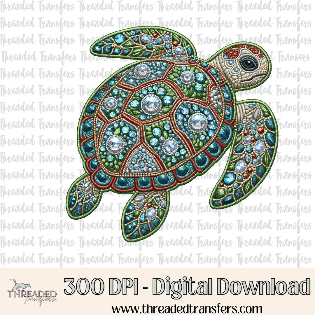 Turtle Shell Bling Sparkly Sea Turtle Faux Rhinestone & Faux Embroidery Design | Digital ...
