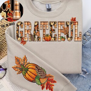 Grateful Fall Plaid with Sleeve Design | Digital Download | PNG File | Sublimation | DTF | Fall | Autumn