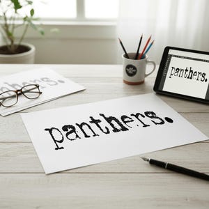 Panthers Typography Mascot Design | Digital Download | PNG File | Distressed Design | Sports School Teams shown in a professional product listing photo