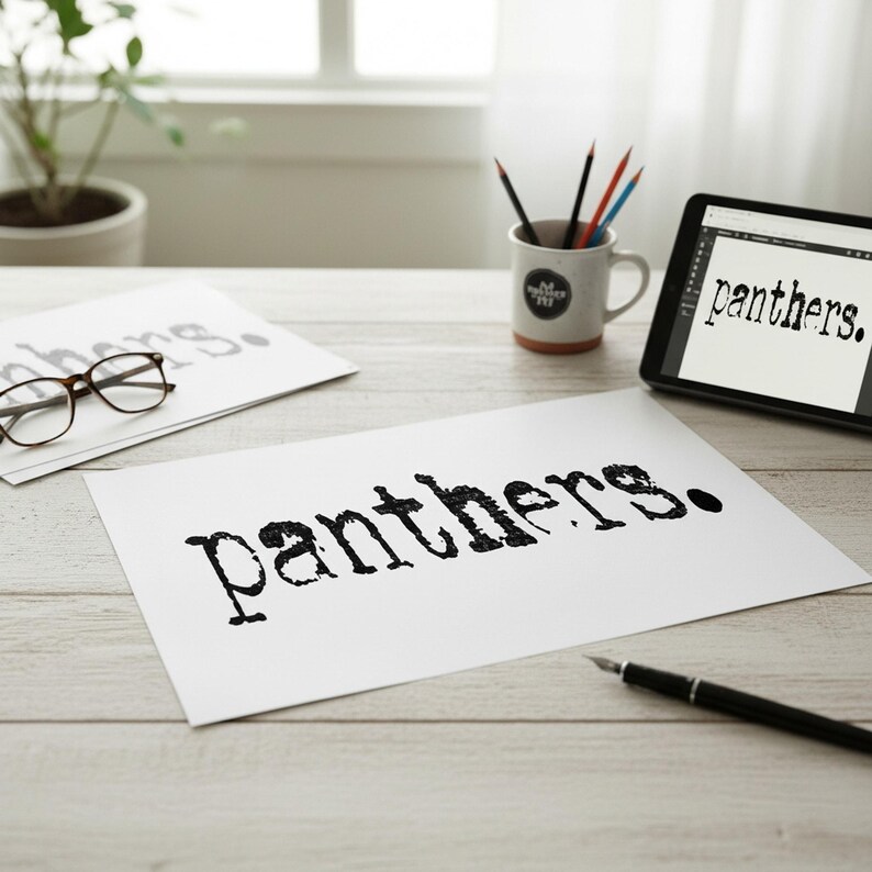 Panthers Typography Mascot Design | Digital Download | PNG File | Distressed Design | Sports School Teams shown in a professional product listing photo