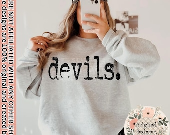 Devils-Maskottchen-Design, Retro-Schreibmaschinen-Design im Used-Look, digitaler Download, Schulsportteams (PNG)