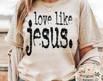 Diseño tipográfico "Ama como Jesús" / Descarga digital / Archivo PNG / Diseño de máquina de escribir retro / Fe