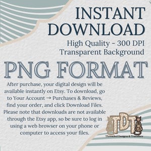 Instructions for downloading the purchased PNG format file using a web browser instead of the Etsy app.