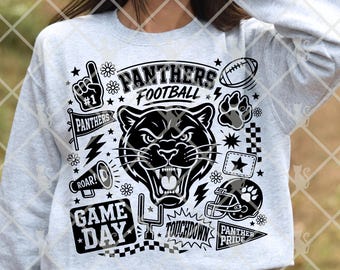 Football Team Print PNG, Panthers Game Day Design Digital Download for Spirit