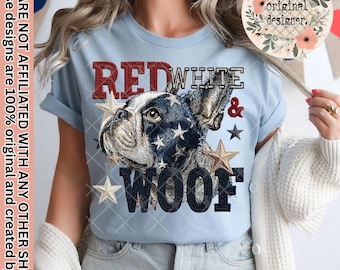 Red White Woof French Bulldog Design, Digital Download PNG, Stars Stripes July 4th