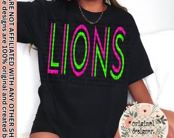 Vibrant Lions Mascot Typography Design | Digital Download | PNG File |  Custom Sports School Teams | Retro Neon