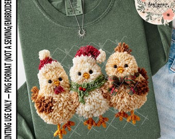 Latch Hook Yarn Crochet Christmas Chickens Digital Download | PNG File | Christmas Winter Holiday | Animal