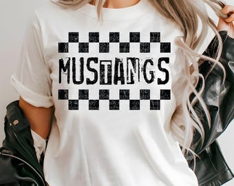 Mustangs Retro Checker Mascot Design | Digital Download | PNG File |  Distressed Design | Sports School Teams