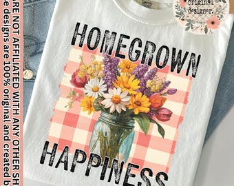 Homegrown Happiness lentebloemen vintage design | Digitale download | PNG-bestand |  Boerderijleven | Boerderijgrunge