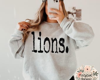 Lions Mascot Design Digital Download, Distressed Typography PNG File for School Sports Teams
