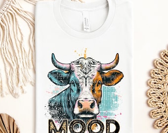 Mood Cow Retro Animal Design | Digital Download | PNG File | Vintage Distressed Grunge | Puny Humor