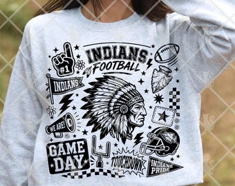 Descarga digital de Indians Football, diseño PNG de espíritu de equipo deportivo escolar para el día del partido.