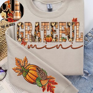 Grateful Mini Fall Plaid with Sleeve Design | Digital Download | PNG File | Sublimation | DTF | Fall | Autumn