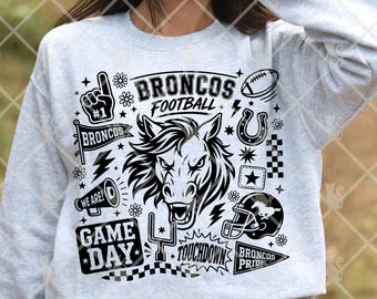 Football Team Print, Broncos Game Day PNG Digital Download with Horse Head Graphic