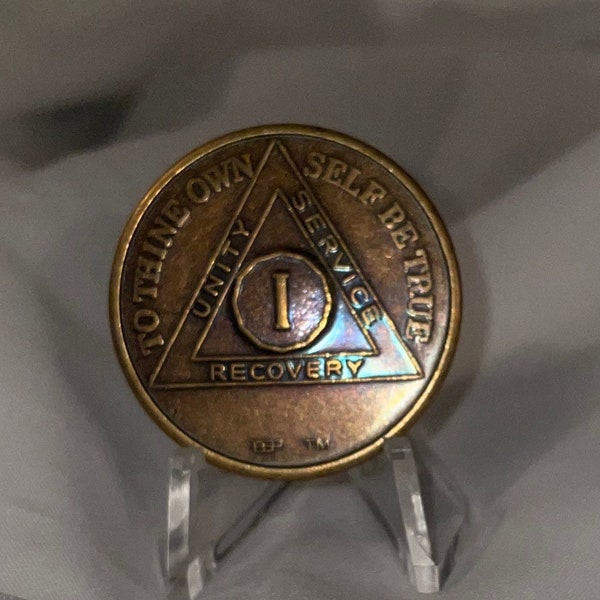 1 Year Alcoholics Anonymous  AA Bronze Medallion Coin Token Chip Sobriety Sober Active