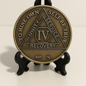 4 Year AA Medallion Alcoholics Anonymous Sobriety Chip Bronze Coin Four IV