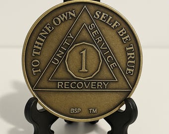 1 Year Alcoholics Anonymous  AA Bronze Medallion Coin Token Chip Sobriety Sober Active