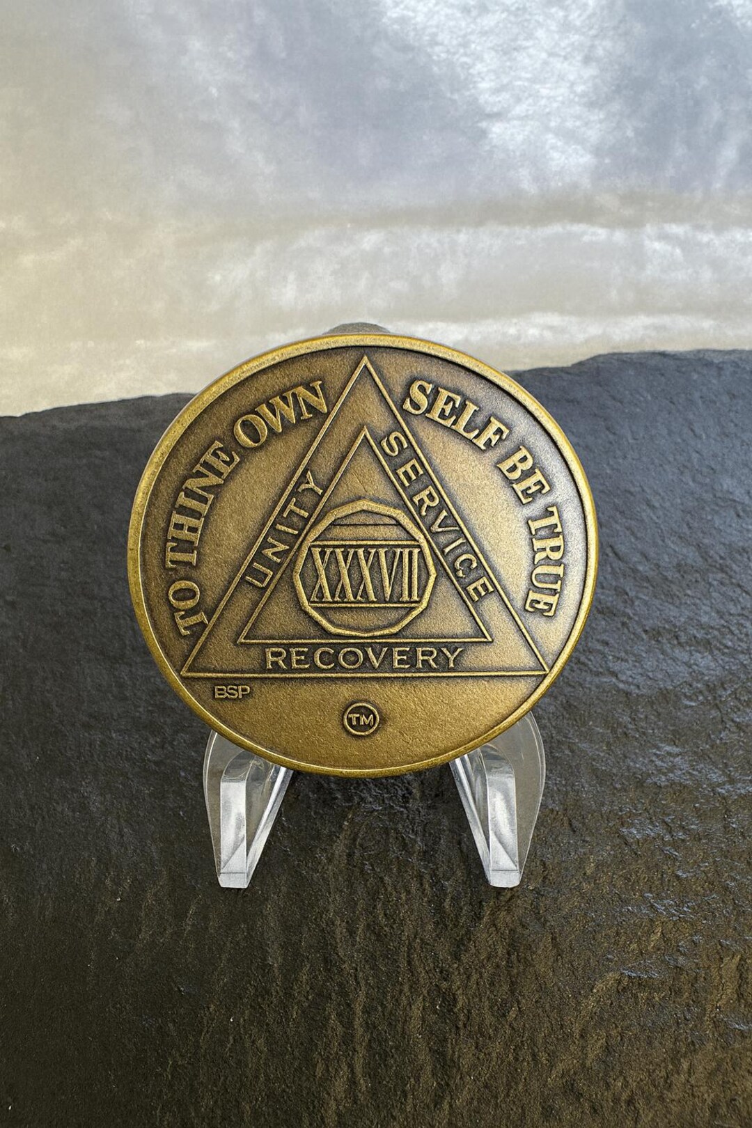 37 Year Alcoholics Anonymous AA Bronze Medallion Coin Token Chip ...