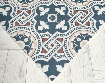 Vinyl Floor Mat Runner in Blue Moroccan Tile Pattern For Kitchens and Hallways