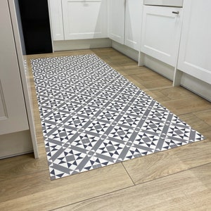 Vinyl Floor Runner Rug in Grey Tile Design, Kitchen Decor Mat, PVC ...