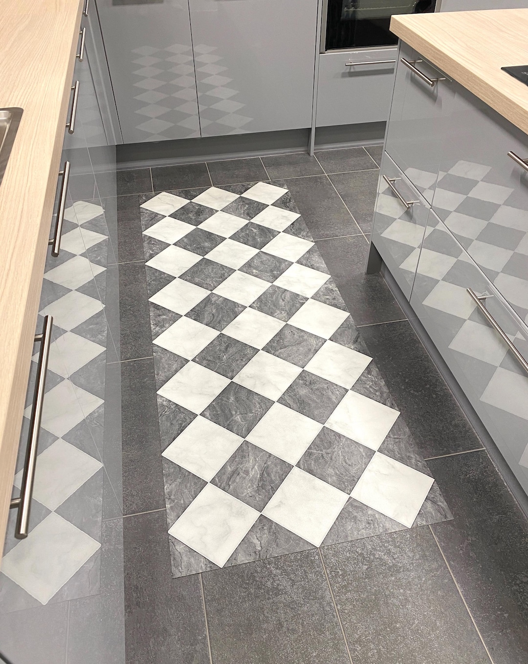 Checkered Kitchen Floor Mat, Black and White Vinyl Rug, Patterned ...